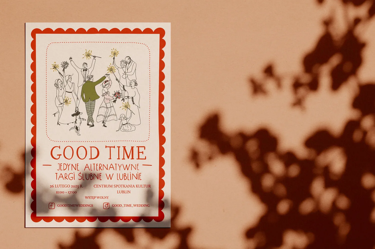 Projekt Good Time Wedding w czerwonej ramce.